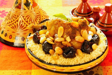 Moroccan chicken with plums and almonds               の写真素材