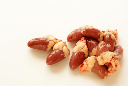 Raw chicken hearts               の写真素材