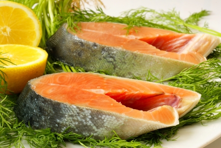 Raw salmon                         の写真素材
