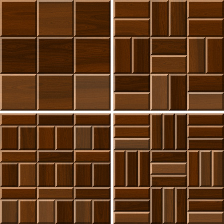 Set of seamless illustration of brown wooden parquet flooringの写真素材