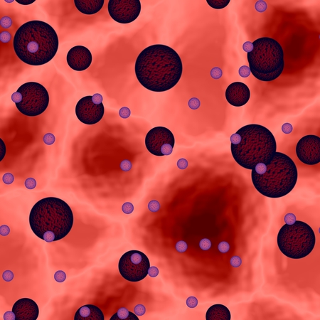 Abstract seamless pattern of virus on red background