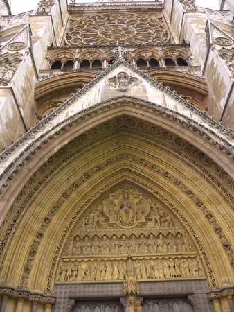 LONDON - APRIL 21   North facade of Westminster Abbey in gothic style on April 21, 2012 in London  The abbey is the venue for many royal occasions such as wedding, coronations and burials のeditorial素材