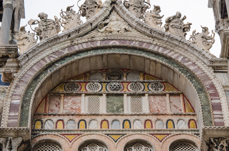 Eastern inspired Moorish arches on the facade of St. Mark's Basilica, Basilica San Marco, in Veniceの写真素材