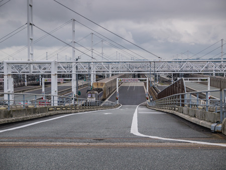 Calais Eurotunnel terminal of trains that transport cars to Folkestone, UKのeditorial素材