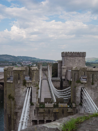 One of the bridges leading to massive Conwy Castle in Wales built by king Edward I as one of the fortifications during the conquest of Wales in the 13th Centuryの写真素材