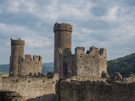 CONWY, WALES - 28 SEPTEMBER 2013: View on the battlements of massive Conwy Castle in Wales built by king Edward I as one of the fortifications during the conquest of Wales in the 13th Centuryのeditorial素材