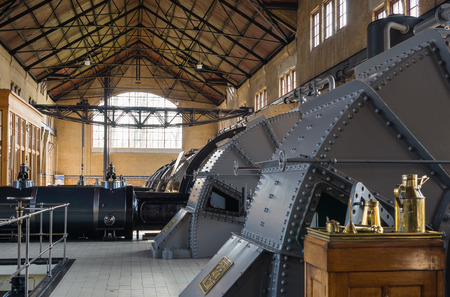 LEMMER, NETHERLANDS - 2 MARCH 2014  Inside the machine room of the historic Wouda steam pumping station from 1920  It is the largest of its kind ever built and is still in operation  It pumps away excess water in the province of Friesland のeditorial素材