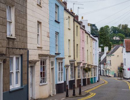 CHEPSTOW, WALES - 23 SEPTEMBER 2013: Brightly colored houses in the border town of Chepstow in Wales, UK, also known for its historic castleのeditorial素材