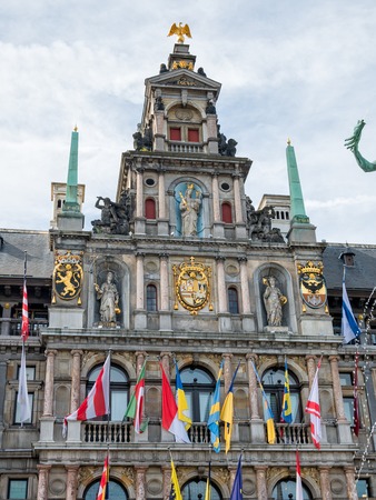Town Hall and Brabofontein fountain at the Great Square Grote Markt in Antwerp, Belgiumの写真素材