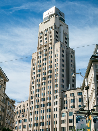 ANTWERP, BELGIUM - 10 SEPT. 2016: De Boerentoren in Antwerp, a landmark building in art-deco style,...