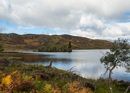 View of autumnal Loch Tarff in the Scottish Highlands in the area of Loch Nessの写真素材