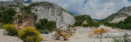 Large blocks of marble in one of the quarries near Carrara, Italyのeditorial素材