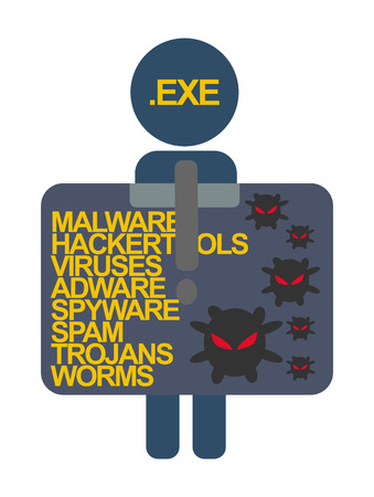 Computer Security characters with label virus hackers folder file .exevectorのイラスト素材