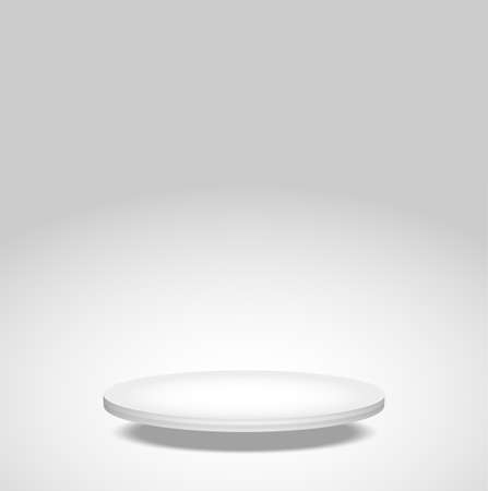 One layer white round big size pedestal podium that floating in the air.For place goods,cosmetics,cartoon model,design fashion,food,drink,fruit or technical tools.3D illustration.の写真素材