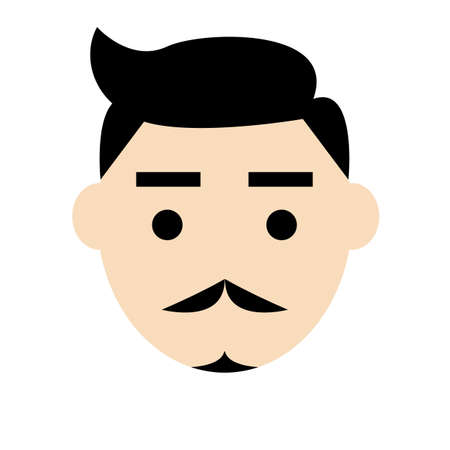 Man face cartoon isolated on white background.Black shot hair,eyebrow,eyes,moustache,beard.European,american,asian.Hipster human handsome flat graphic style.の写真素材