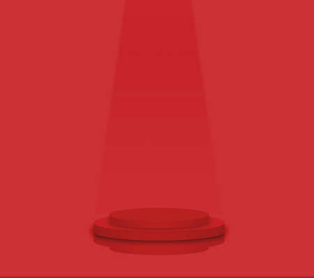 Red round pedestal podium and red background.Chinese new year festival style.For place goods,cosmetics,cartoon model,design fashion,food,drink,fruit,cosmate or technical tools.3D illustration.の写真素材