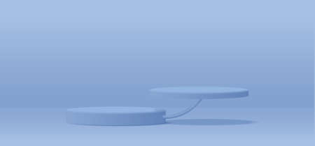 Two blue pastel round pedestal podiums that difference.For place goods,cosmetics,cartoon model,design fashion,food,drink,fruit or technical tools.3D illustration.の写真素材
