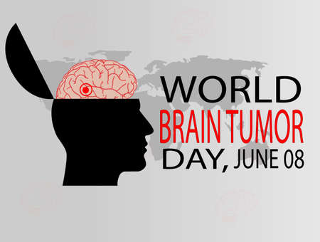 World Brain Tumor Day is observed each year on June 8th. it is an overgrowth of cells in the brain that forms masses called tumors. Vector illustration.のイラスト素材
