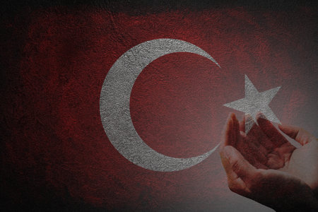 Turkey Earthquake background. flag with praying hands for turkey illustration for banner posterの写真素材