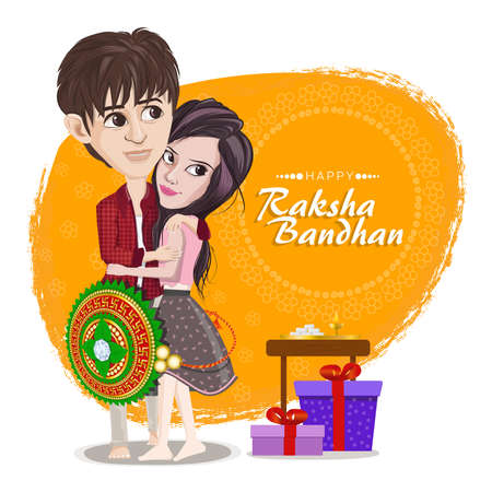 Raksha Bandhan. Siblings celebrating Raksha Bandhan illustration design.のイラスト素材