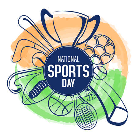 National Sports Day. National Sports Day Concept Is Line Art Vector.のイラスト素材