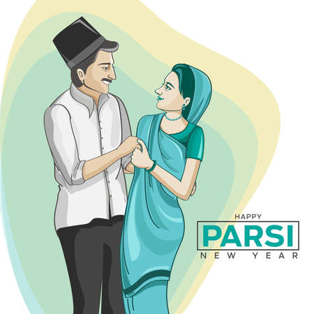 Parsi New Year. illustration of Parsi Couples in their traditional look on parsi new year.のイラスト素材