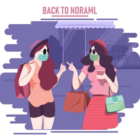 Back to Normal.concept of Back to normal womenâs shopping illustrationのイラスト素材