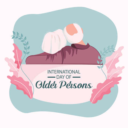 International Day of the Older Persons Illustration Concept Is Older Couple Embracing Each Other and Enjoying Those Momentsのイラスト素材