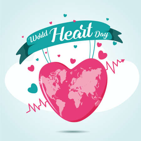 World Heart Day with Global heart vector.のイラスト素材