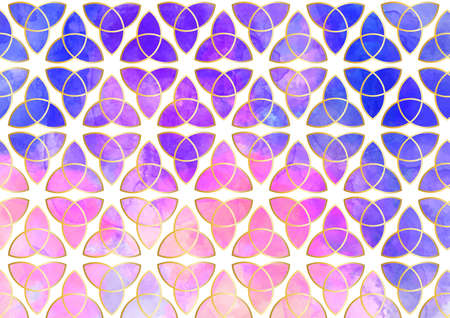 Elegant Watercolour Texture with Golden Geometric Shape Seamless Patternのイラスト素材