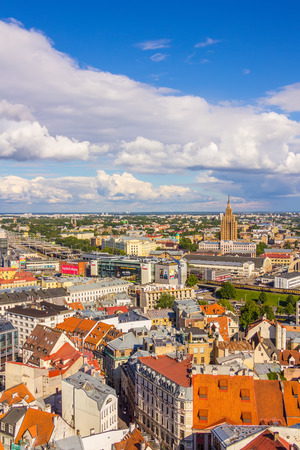 RIGA, LATVIA - JUNE 26, 2014. View from the St. Peter's Church on 26 June 2014. St. Peter's Church one of the most attractive building in Old Town.のeditorial素材
