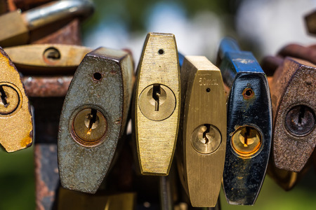 Close up locks at bridge in park