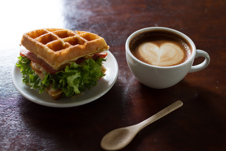 Waffles, bacon filling with cornの写真素材