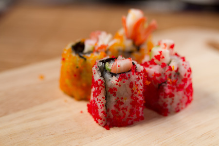 Crab roe sushi fillings wrapped eggs.の写真素材