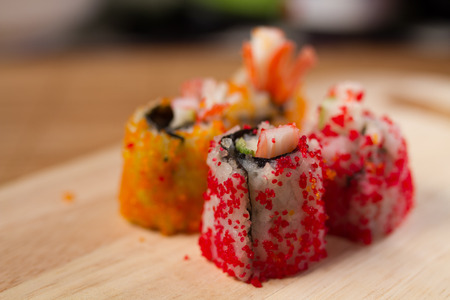 Crab roe sushi fillings wrapped eggs.の写真素材