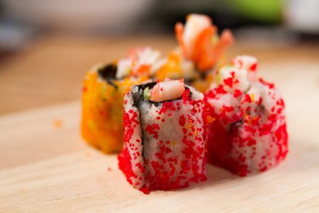 Crab roe sushi fillings wrapped eggs.の写真素材