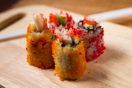 Crab roe sushi fillings wrapped eggs.の写真素材