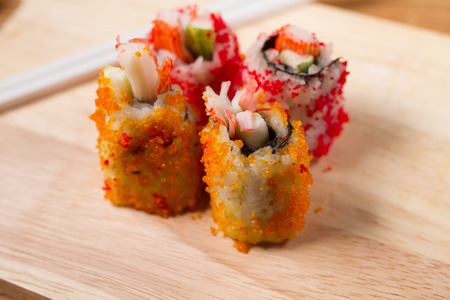 Crab roe sushi fillings wrapped eggs.の写真素材