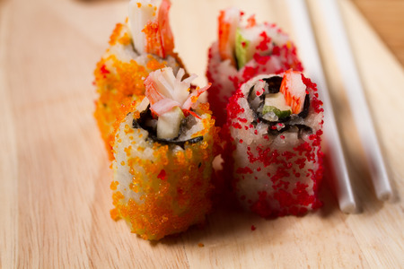 Crab roe sushi fillings wrapped eggs.の写真素材