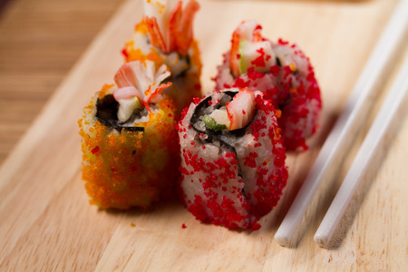 Crab roe sushi fillings wrapped eggs.の写真素材