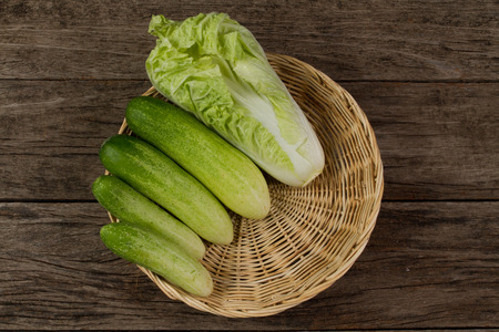 Healthy eating cucumbers and lettuce.の写真素材