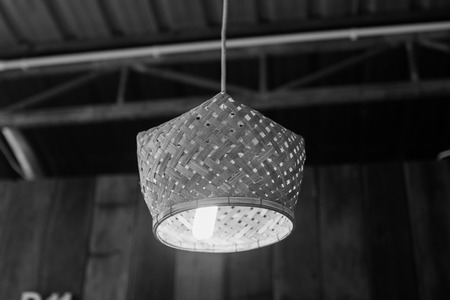 Antique lamps made of wood, roughly.の写真素材