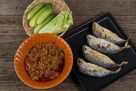New fried mackerel with curry dishes.の写真素材