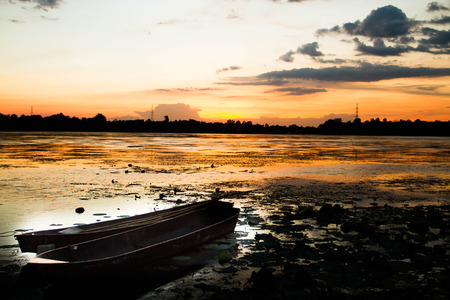 Boat in the reservoirの写真素材