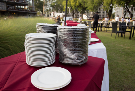 The Dining sets lawn of the mountain restaurants in korat.の写真素材