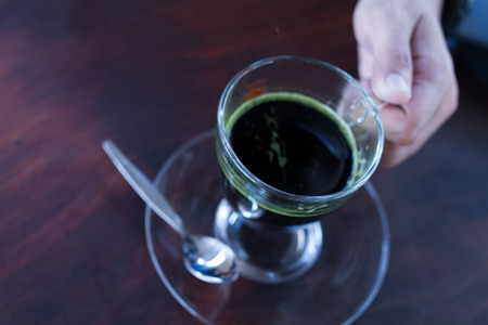 The hot Coffee espresso in coffee shop.の写真素材