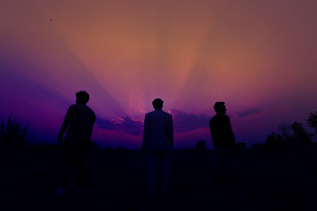 Silhouette of man  happy timeの写真素材