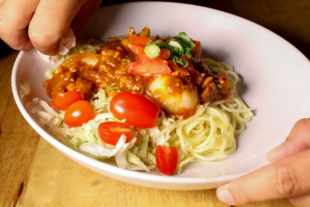 The spaghetti with pork.の写真素材