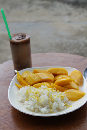 Sticky rice thai mango, coconut milkの写真素材