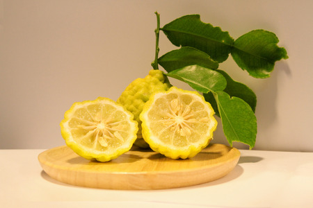 Thai Bergamot is vegetable used for cooking To have a delicious taste And there are many useful herbs Such as used in the care of the hair and scalp, with white backgroundの写真素材